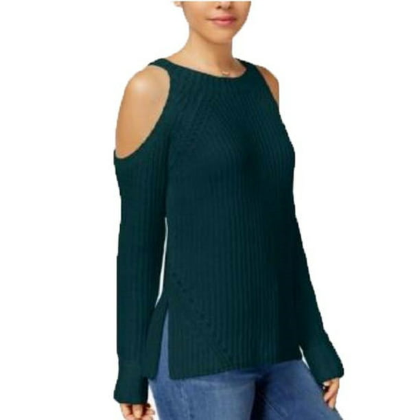 $39.00 Hippie Rose Juniors' Ruched Cold-Shoulder Sweater Black 